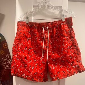 The Kooples Red Paisley Swim Trunks